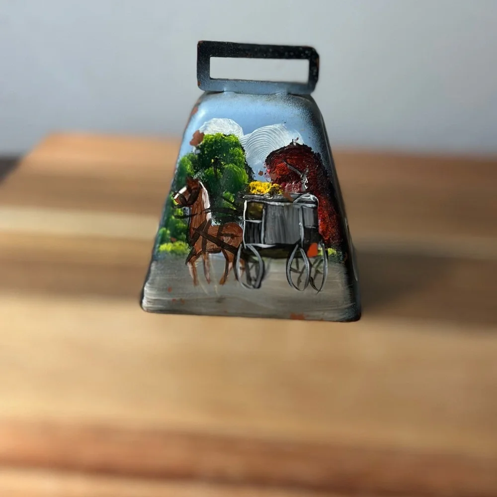 Hand-Painted Horse & Buggy Cowbell - Rustic Folk Art
